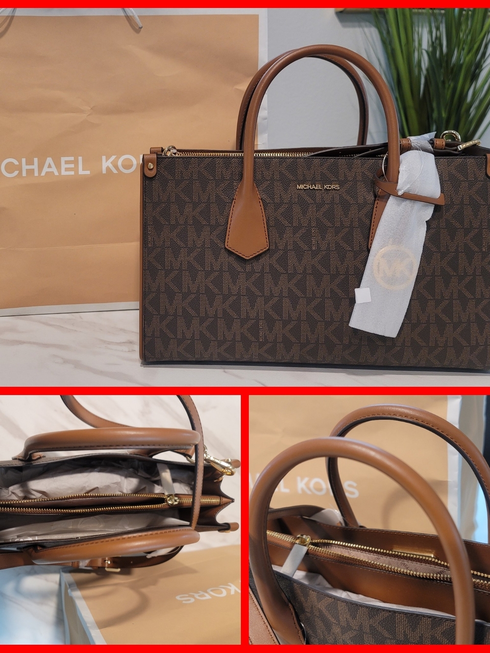 NWT-Michael Kors Signature MK Sachtel w/Tan Leather Handles-TAKING FAIR OFFERS